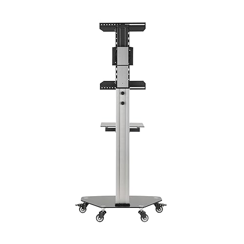 Tripp Lite Mobile Rolling TV Stand Cart with Mount for 37” – 70” Televisions, Elegant Glass Base and Shelf, Adjustable 65” – 84” Height, Durable Steel, 5-Year Warranty (DMCS3770SG75)