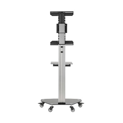 Tripp Lite Mobile Rolling TV Stand Cart with Mount for 37” – 70” Televisions, Elegant Glass Base and Shelf, Adjustable 65” – 84” Height, Durable Steel, 5-Year Warranty (DMCS3770SG75)