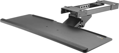 StarTech.com Under Desk-Mount Keyboard Tray - 26.4” Wide - Adjustable - Ergonomic Slide-Out Keyboard Shelf with Tilt and Swivel (KBTRAYADJ), Black Standard