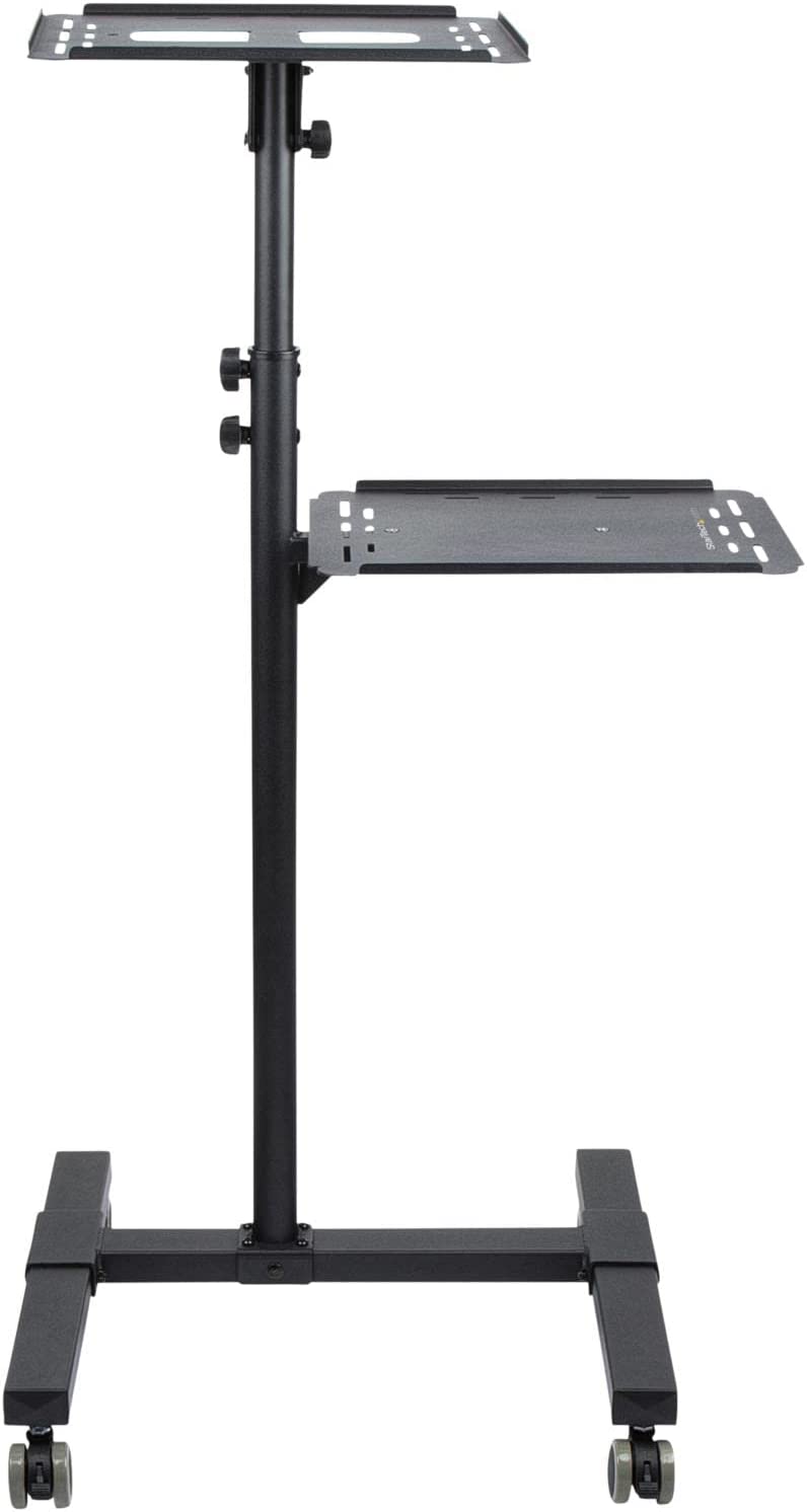StarTech.com Mobile Projector and Laptop Stand/Cart - Heavy Duty Portable Projector Stand (2 Shelves, hold 22lb/10kg each) - Height Adjustable Rolling Presentation Cart w/Lockable Wheels (ADJPROJCART)