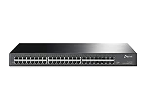 TP-Link 48 Port Gigabit Ethernet Switch, Plug and Play, Sturdy Metal w/ Shielded Ports, Rackmount, Fanless, Limited Lifetime Protection, Traffic Optimization Unmanaged (TL-SG1048) , Black