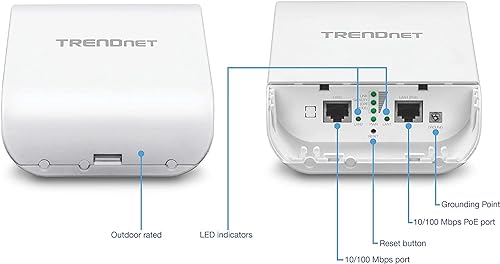 TRENDnet 10dBi Wireless N300 Outdoor PoE Preconfigured Point-to-Point Bridge Bundle Kit, 2 x Preconfigured Wireless N Access Points, IPX6 Rated Housing, TEW-740APBO2K, White