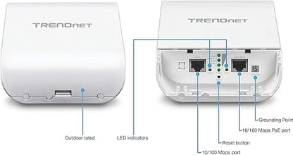 TRENDnet 10dBi Wireless N300 Outdoor PoE Preconfigured Point-to-Point Bridge Bundle Kit, 2 x Preconfigured Wireless N Access Points, IPX6 Rated Housing, TEW-740APBO2K, White