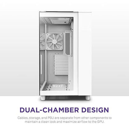 NZXT H9 Elite Dual-Chamber ATX Mid-Tower PC Gaming Case – Includes 3 x 120mm F120 RGB Duo Fans with Controller– Glass Front, Top & Side Panels – 360mm Radiator Support – Cable Management – White