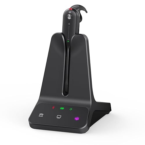 Yealink DECT Wireless Headset WH63 E2,Teams Certified,Single Ear(Mono) Office Headset for Desk Phone and Computer Softphone,Noise Cancelling Mic, 607Ft Range,3 Wearing Styles
