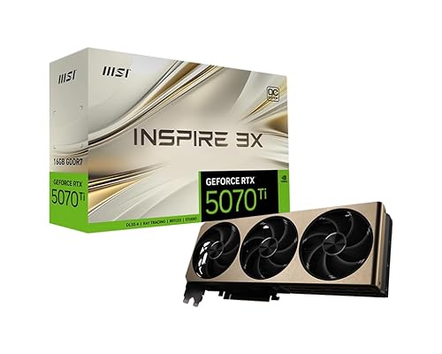 MSI Gaming RTX 5070 TI 16G Inspire 3X OC Graphics Card (16GB GDDR7, 256-bit, Extreme Performance: 2497 MHz, DisplayPort x 3 2.1a, HDMI 2.1b, NVIDIA Blackwell Architecture)