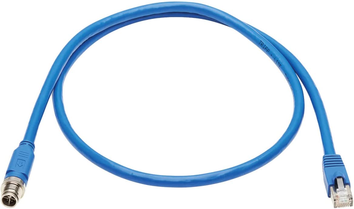 Tripp Lite M12 X-Code Cat6a Shielded Ethernet Cable, M12/RJ45 Cable, 10G F/UTP CMR-LP (M/M), IP68, 60W Power Over Ethernet, Blue, 3.3 Feet / 1 Meter, Lifetime Manufacturer's Warranty (NM12-6A2-01M-BL) M12 to RJ45 3.3 ft / 1M