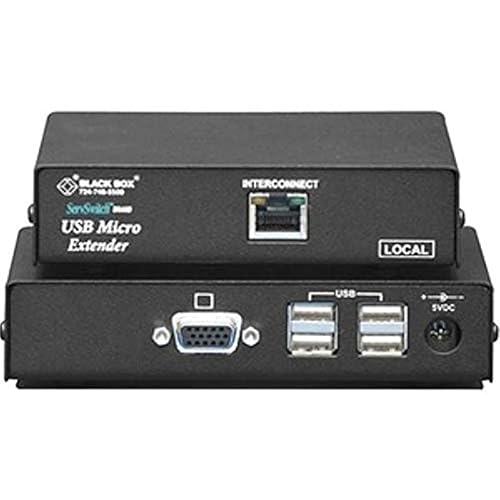 Black Box Micro KVM Extender - VGA, USB, Single-Access, CATx - 1 Local User(s) - 1 Remote User(s) - 164 ft Range - 1600 x 1200 Maximum Video Resolution - 3 x Network (RJ-45) - 4 x USB - 1 x VGA - 120 V AC, 240 V AC Input Voltage