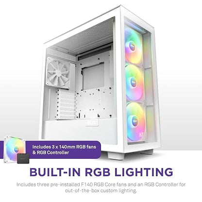 NZXT H7 Elite - CM-H71EW-02 - ATX Mid Tower PC Gaming Case - Front I/O USB Type-C Port - Quick-Release Tempered Glass Side Panel, RGB fan - White (2023)