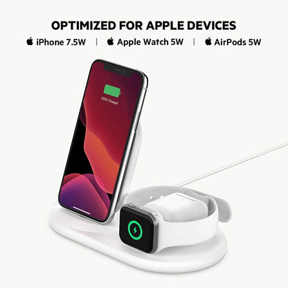 Belkin 3-in-1 Wireless Charger (Wireless Charging Station for iPhone, Apple Watch, AirPods) Wireless Charging Dock, iPhone Charging Dock, Apple Watch Charging Stand, White (WIZ001ttWH) White Charger