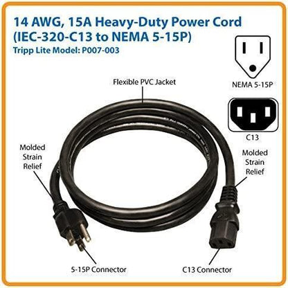 TRIPP LITE P007-003 3-Feet 14AWG 15A Heavy Duty Computer Power Cord