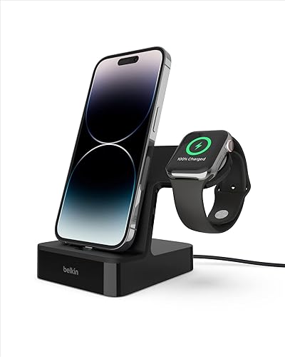 Belkin Powerhouse Charge Dock for Apple Watch + iPhone Charging Dock for iPhone Xs, XS Max, XR, X, 8/8 Plus and More, Apple Watch Series 4, 3, 2, 1 (Black) Black Charging Dock