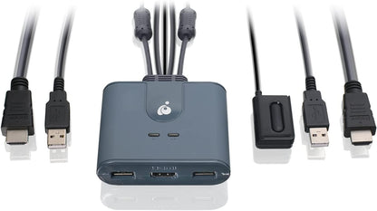 IOGEAR 2-Port USB HDMI Cabled KVM - 1920x1200@60Hz - Remote Button Switch - Plug-n-Play - Molded Cables Design for Easy Setup - Xbox / PS4/5 - Windows, Mac and Linux - GCS32HU