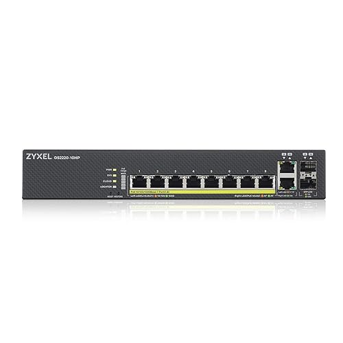 Zyxel 8-Port Gigabit Switch | Layer 2 Managed | PoE+ @ 180 Watt Budget | 2x Gigabit Combo Ports | Hybrid Cloud Mode [GS2220-10HP] 8-Port | PoE+ | 2-Port GbE
