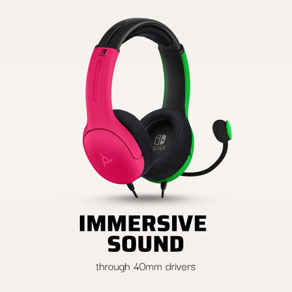 PDP Gaming LVL40 Stereo Headset with Mic for Nintendo Switch - PC, iPad, Mac, Laptop Compatible - Noise Cancelling Microphone, Lightweight, Soft Comfort On Ear Headphones - Splatoon 2 Pink &amp; Green Pink/Green Headset
