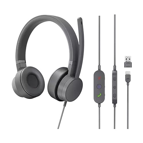 Lenovo Go Wired ANC Headset - USB-C Headphones - Active Noise Cancelling - Rotatable Boom Mic - Certified for Microsoft Teams, Iron Grey, Large USB-C Iron Grey