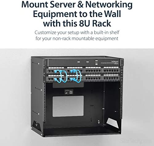 StarTech.com 8U Open Frame Wall Mount Network Rack w/ Built in Shelf - 2-Post Adjustable Depth (12" to 18") Equipment Rack - 75.2lbs (WALLSHELF8U) 17.6"x19.1"x12.1" Adjustable Depth w Shelf