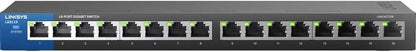 Linksys LGS116: 16-Port Business Desktop Gigabit Ethernet Unmanaged Switch, Computer Network, Wired Connection Speed up to 1,000 Mbps (Black, Blue)