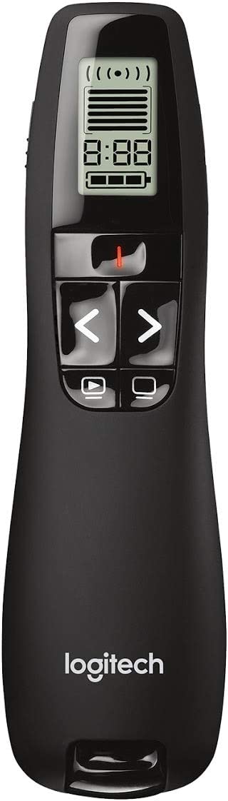 Logitech Professional Presenter R800, Wireless Presentation Clicker Remote with Green Laser Pointer and LCD Display , Black Green Laser 5 buttons Clicker