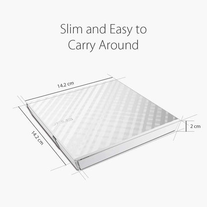 ASUS LITE Portable USB 2.0 Slim 8X DVD/ Burner +/- Rewriter External Drive, Compatible with both Mac &amp; Windows, White (SDRW-08D2S-U/W/G/ACI/AS)