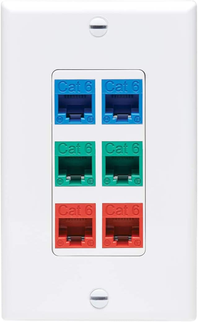 Tripp Lite Decora Wall Plate Insert, Decorative Center Plate, Vertical 6 Port Keystone Jack, White (N042D-006V-WH) 6 Ports Center Plate