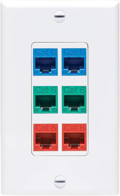 Tripp Lite Decora Wall Plate Insert, Decorative Center Plate, Vertical 6 Port Keystone Jack, White (N042D-006V-WH) 6 Ports Center Plate