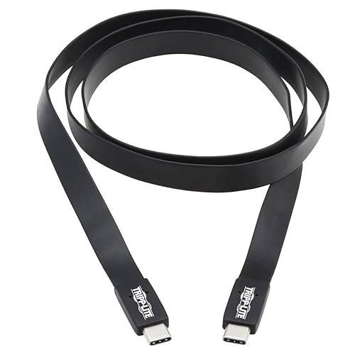 Tripp Lite USB-C Flat Cable, Flat USB C to USB C Cable, USB 3.1 Gen 2, 10 Gbps, 5A Rating, Thunderbolt 3 Compatible, Black, 16 in (U420-16N-G25AFL)