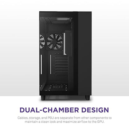 NZXT H9 Mid-Tower Gaming PC Case - 3 RGB Fans, Glass Panels, 360mm Radiator Support, Cable Management - Black