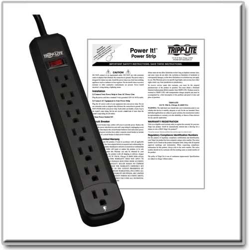 Tripp Lite 7 Outlet Home &amp; Office Power Strip, 12ft Cord with 5-15P Plug (PS712B) Black 7 Outlet + 12ft Cord