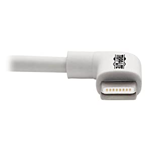 Tripp Lite Right-Angle Lightning to USB Sync Charging Cable for iPhone iPad Apple White MFI Certified 6' (M100-006-LRA-WH) White 6 ft. (Right Angle)