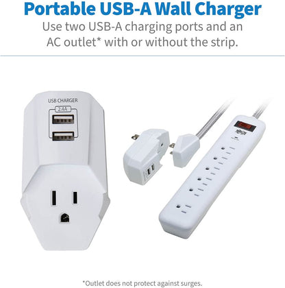 Tripp Lite Surge Protector Power Strip 7-Outlet with 2 USB Ports 6ft Cord White (TLP616USB)