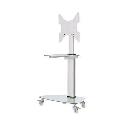 Tripp Lite Mobile Rolling TV Stand Cart with Mount for 32” – 55” Televisions, Elegant Frosted Glass Base and Shelf, Adjustable 50” – 62” Height, Durable White Steel, 5-Year Warranty (DMCS3255SG62W)