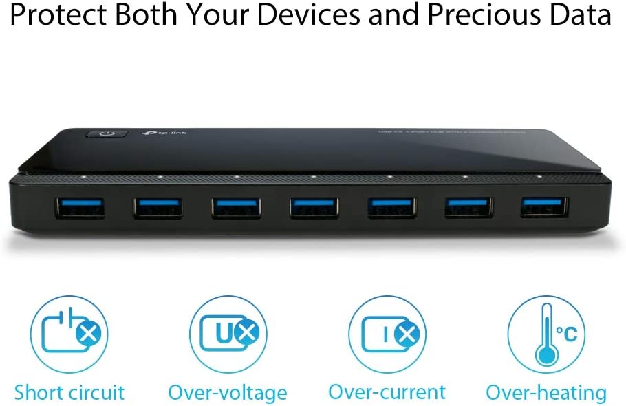 TP-Link Powered USB Hub 3.0 with 7 USB 3.0 Data Ports and 2 Smart Charging USB Ports. Compatible with Windows, Mac, Chrome &amp; Linux OS, with Power On/Off Button, 12V/4A Power Adapter(UH720)