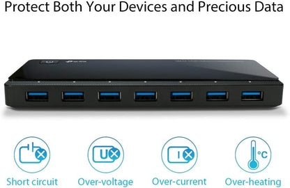 TP-Link Powered USB Hub 3.0 with 7 USB 3.0 Data Ports and 2 Smart Charging USB Ports. Compatible with Windows, Mac, Chrome &amp; Linux OS, with Power On/Off Button, 12V/4A Power Adapter(UH720)