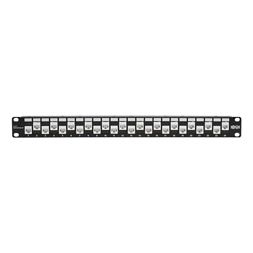 Tripp Lite N254-024-6A-of 24-Port Cat6a Cat6 Cat5e Feed-Through Patch Panel Offset with Cable Management Bar RJ45 Ethernet 1URM TAA 24-Port Cat6a (Offset & Cable Management)
