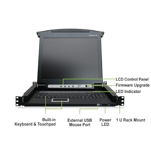 IOGEAR GCL1800 Rackmount 1-Port KVM Switch Console with 17-inch TFT LCD Active Matrix Monitor, Keyboard and Touchpad with 1 USB Cable 1 USB Cable 1-port
