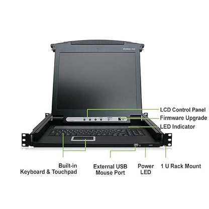 IOGEAR GCL1800 Rackmount 1-Port KVM Switch Console with 17-inch TFT LCD Active Matrix Monitor, Keyboard and Touchpad with 1 USB Cable 1 USB Cable 1-port