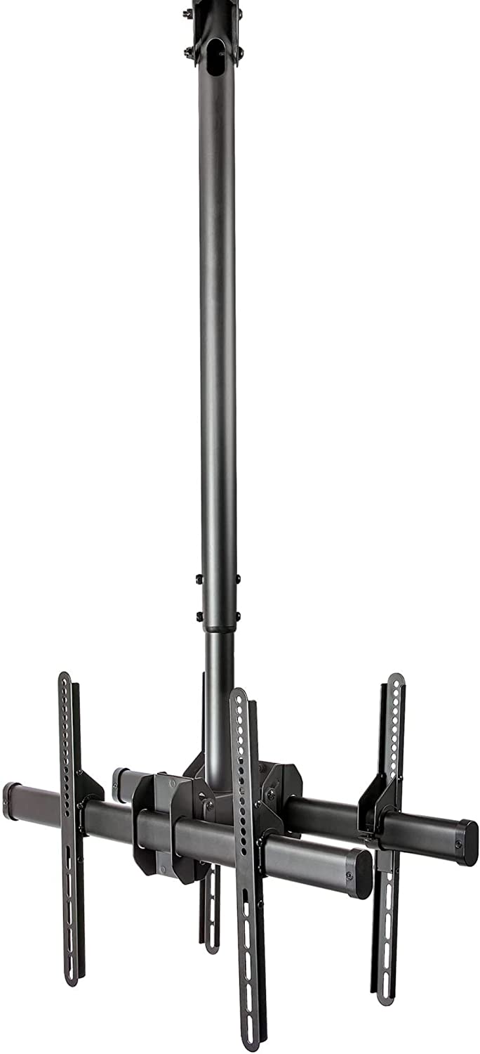 StarTech.com Dual TV Ceiling Mount - Back-to-Back Heavy Duty Hanging Dual Screen Mount with Adjustable Telescopic 3.5' to 5' Pole - Tilt/Swivel/Rotate - VESA Bracket for 32”-75" Displays (FPCEILBTB) 41.7"-61.4" Dual TV