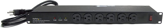 StarTech.com 16 Outlet Horizontal 1U Rack Mount PDU Power Strip for Network Server Racks - Surge Protection - 120V/15A - 6ft Power Cord (RKPW161915) 16 Outlets | 15A Power Strip
