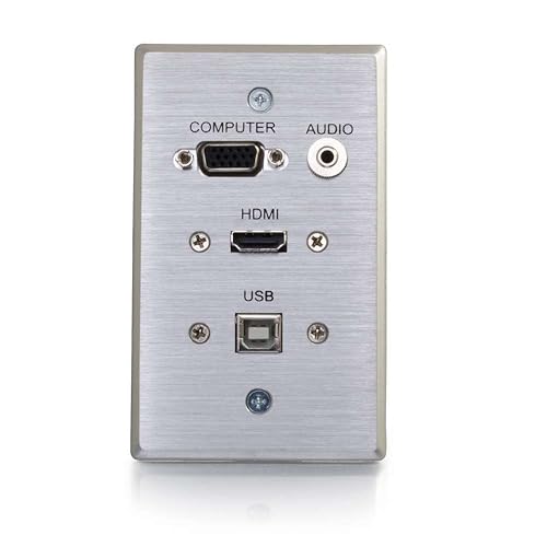 C2G 39707 HDMI, VGA, 3.5mm Audio and USB Pass Through Single Gang Wall Plate, Aluminum