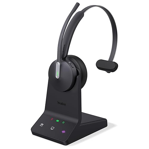 Yealink WH64 Wireless Headset, DECT and Bluetooth Dual Hybrid Headset for Zoom Certified & UC Platform, Phone Headset with 3X Mic, 32 Talk Time, 492ft Range, Office Headset for Desk IP Phone,PC WH64-Mono-UC
