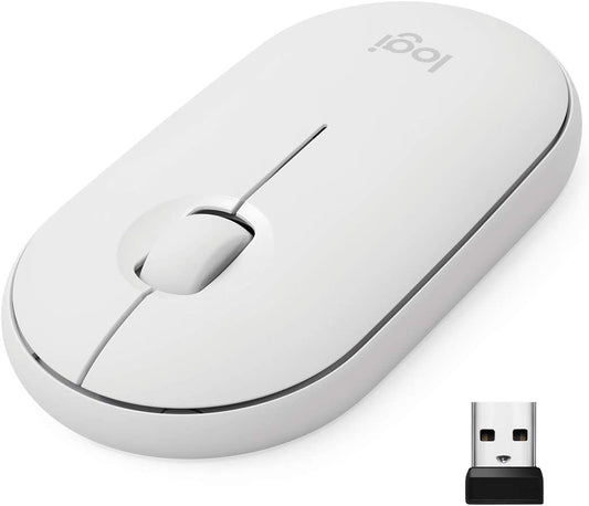 Logitech Pebble M350 Wireless Mouse with Bluetooth or USB - Silent, Slim Computer Mouse with Quiet Click for iPad, Laptop, Notebook, PC and Mac - Off White Off White Mouse