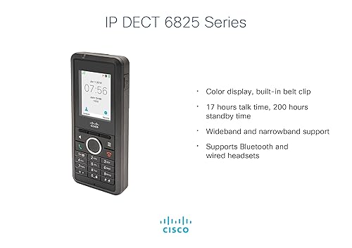 Cisco 6825 IP Phone - Cordless - Cordless - DECT, Bluetooth - Wall Mountable - 1 x Handset Included - VoIP - 1 x Network (RJ-45) - PoE Ports