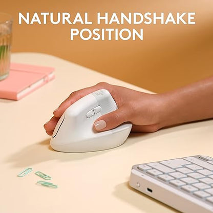 Logitech Lift for Mac Wireless Vertical Ergonomic Mouse, Bluetooth, Quiet Clicks, Silent Smartwheel, 4 Customizable Buttons, for macOS/iPadOS/MacBook Pro/MacBook Air/iMac/iPad - Off White