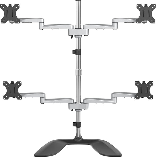 StarTech.com Desktop Quad Monitor Stand - Ergonomic VESA 4 Monitor Arm (2x2) up to 32" - Free Standing Articulating Universal Pole Mount - Height Adjustable/Tilt/Swivel/Rotate - Silver (ARMQUADSS)