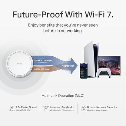 TP-Link Dual-Band BE5000 WiFi 7 Mesh Wi-Fi Router (Deco BE25) – Supports 150+ Devices, 5GHz/2.4GHz, 2.5Gbps Ports, MLO, 4K-QAM, HomeShield Security, Universal Compatibility (1-Pack) Wi-Fi 7 | BE5000, Dual-Band Add-on