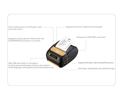 ADESSO NuPrint 220B Portable Bluetooth Thermal Printer - 2" (58mm) Width, High-Speed Printing Up to 90mm/s, USB Compatible, Includes Thermal Paper and Power Cable