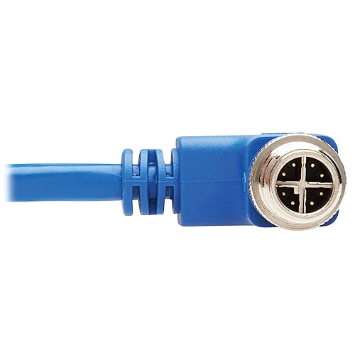 Tripp Lite M12 X-Code Right-Angle to RJ45 Cat6 Ethernet Cable (M/M), 1 Gbps, UTP, UL CMR-LP Certified for 60W PoE, Heavy-Duty IP68 Rating, 3.3 Feet / 1 Meter, (NM12-604-01M-BL) Right-Angle M12 to RJ45 3.3 ft / 1M