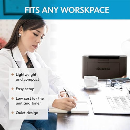 KYOCERA PA2000w Monochrome Laser Printer, 21 ppm, Standard Wireless & USB 2.0, 600dpi, LED Display, 150 Sheet Paper Capacity & Output Tray up to 50 Sheets, and 32MB Memory