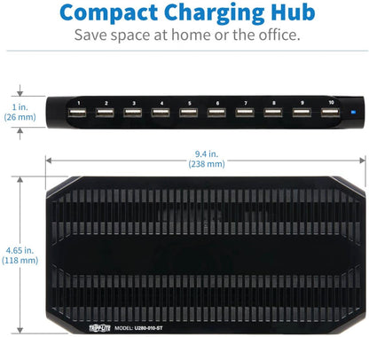 TRIPP LITE 10-Port USB Charging Station Dock with Storage Slots for Tablet iPhone iPad &amp; Laptops (U280-010-ST),Black